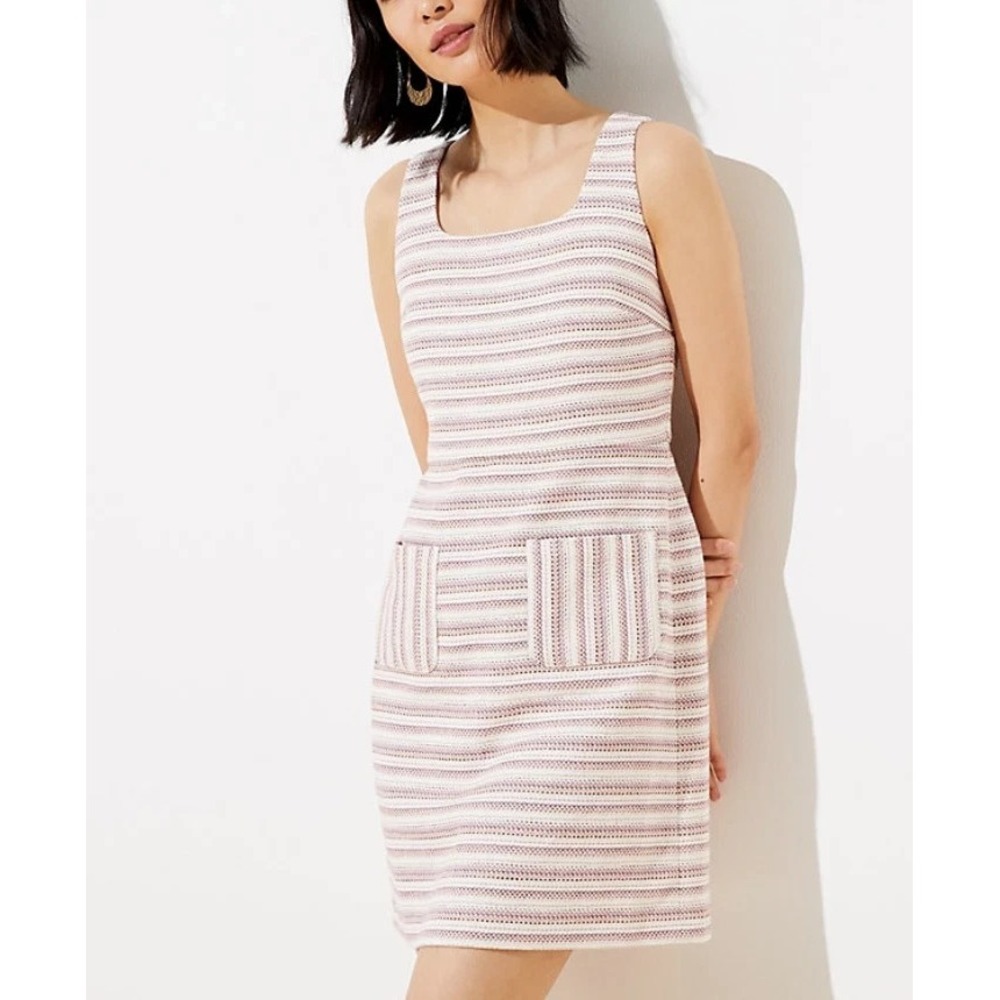 NWT LOFT Women's TEXTURED STRIPE POCKET SHEATH DRESS, Sz 10 $90